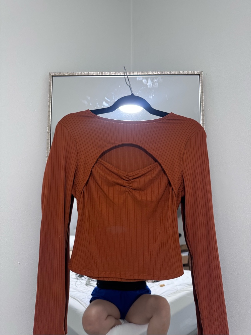 Moa Moa Rust Ribbed Long-Sleeve Top with Front Cutout